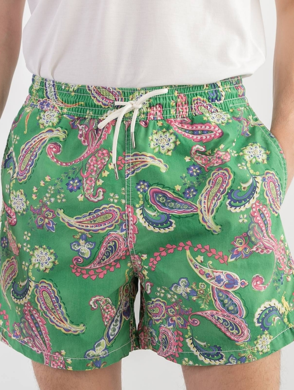 Ralph Lauren Swim Trunks Green Paisley Pockets Cotton Mesh Men's Shorts XL Pink